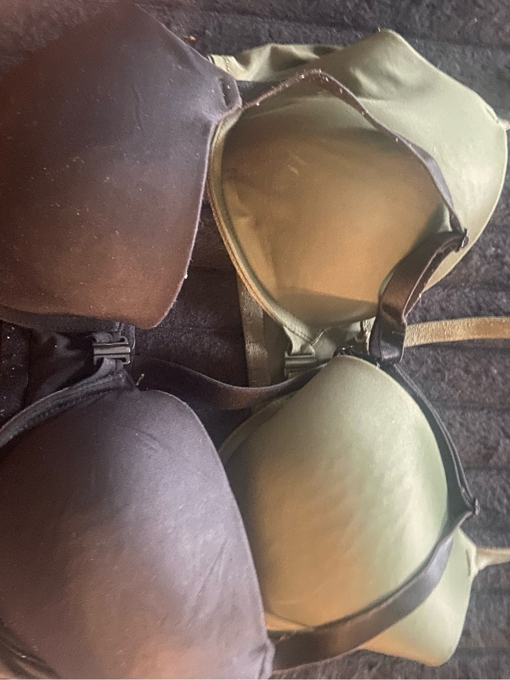 PINK Victoria's Secret Black and Olive Green Bra Set